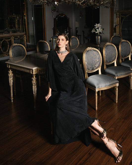 Lakshmi luxury kaftan, vegan silk kaftan, choeffect, luxury kaftan, CHŌ luxury resort wear, sustainable maxi kaftan, Gaia, premium kaftan, kaftan Dubai, vegan silk dubai, arabic kaftan
