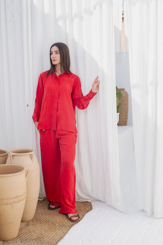 Lilith lounger set, choeffect, 2-piece lounge set, CHŌ vegan silk, coord set, luxury airport outfit, premium wide leg set, sustainable luxury, quiet luxury loungewear, Lilith luxury apparel, dress set, vegan silk dubai, silk sets, Lounge Pant, vegam silk